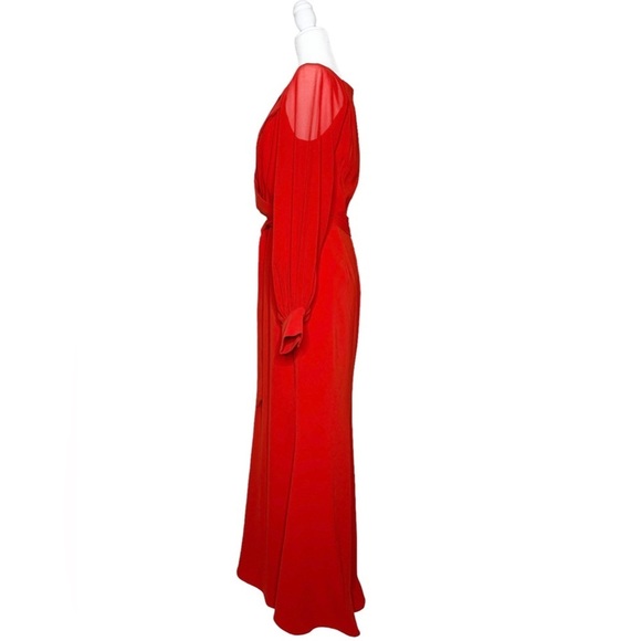 Badgley‎ Mischka Deep Red V-Neck Faux Wrap Gown - Picture 4 of 9